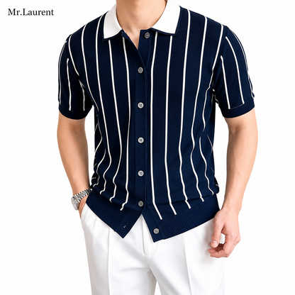 Mr.L ニットポロカーディガン リブ編み サマーニット 半袖 メンズ
