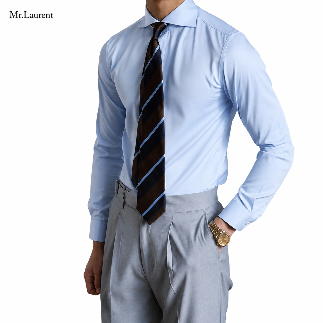 Mr.L ワイドカラー ビジネスシャツ スリムフィット ドレスシャツ メンズ
