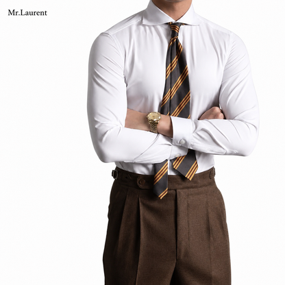 Mr.L ワイドカラー ビジネスシャツ スリムフィット ドレスシャツ メンズ