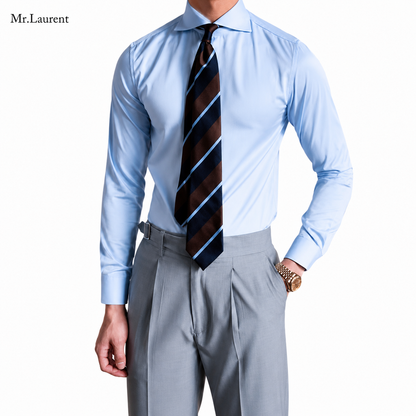 Mr.L ワイドカラー ビジネスシャツ スリムフィット ドレスシャツ メンズ