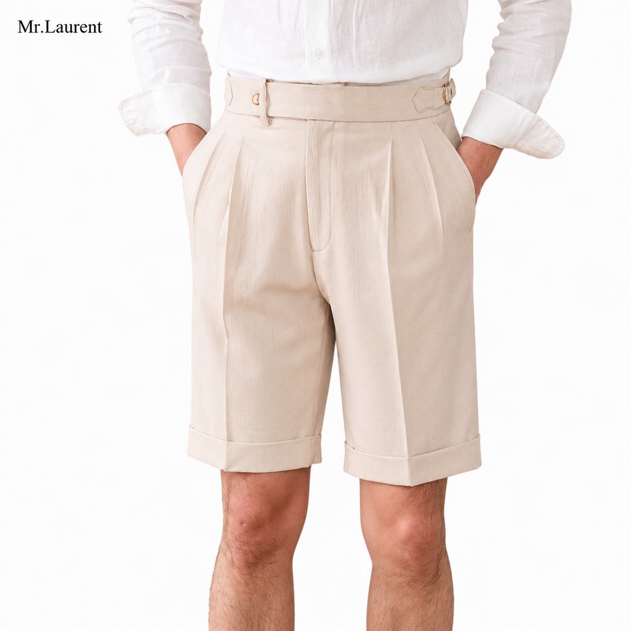 Mr.L 2タック ドレープハーフパンツ タイトシルエット ショーツ メンズ