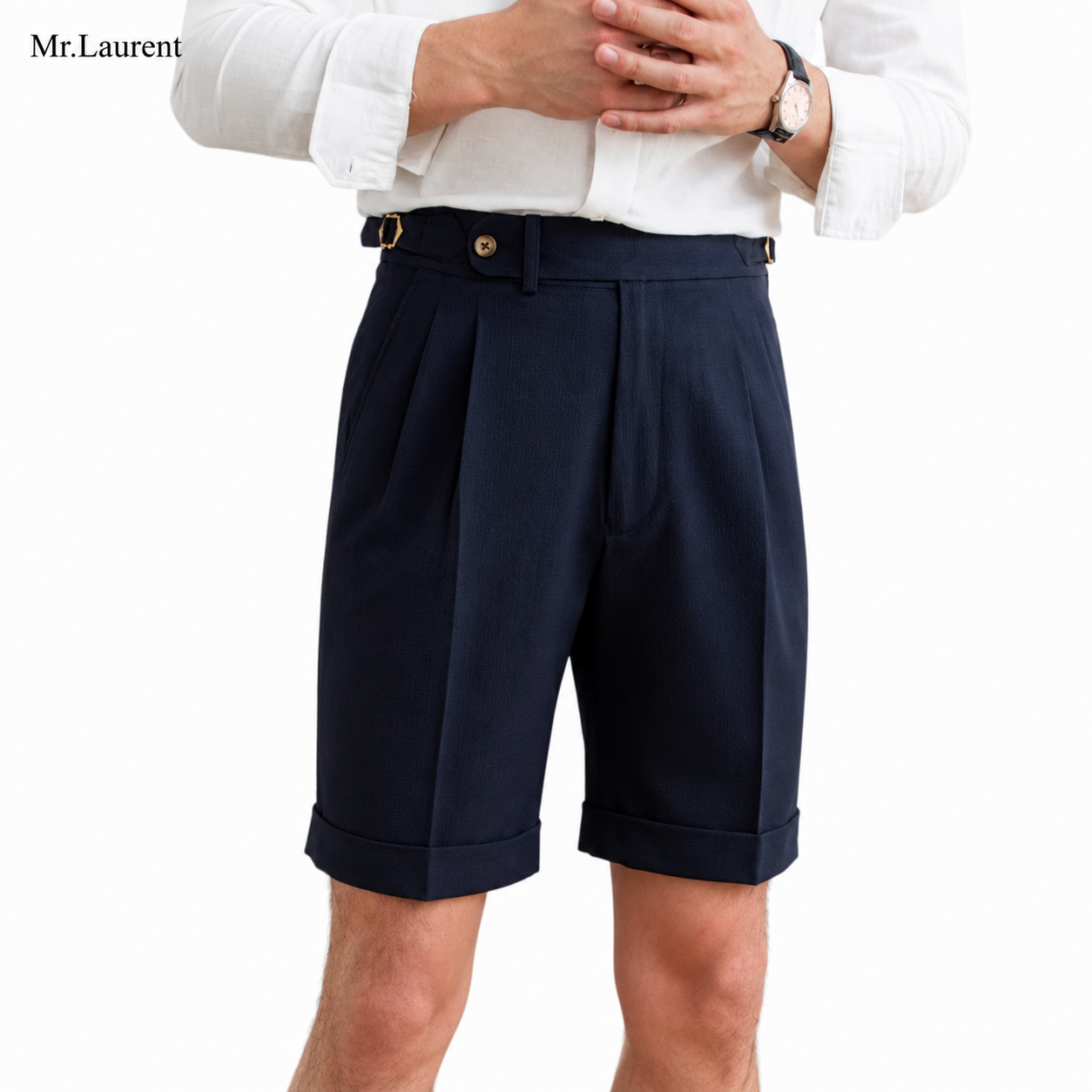 Mr.L 2タック ドレープハーフパンツ タイトシルエット ショーツ メンズ