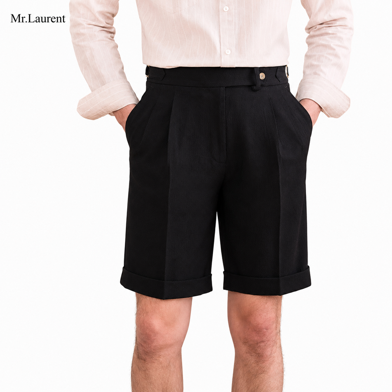 Mr.L 2タック ドレープハーフパンツ タイトシルエット ショーツ メンズ