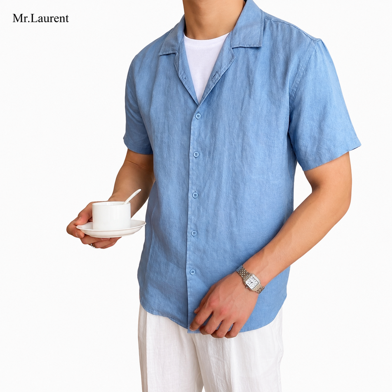 Mr.L 100%リネン オープンカラーシャツ リラックスシルエット 半袖 メンズ