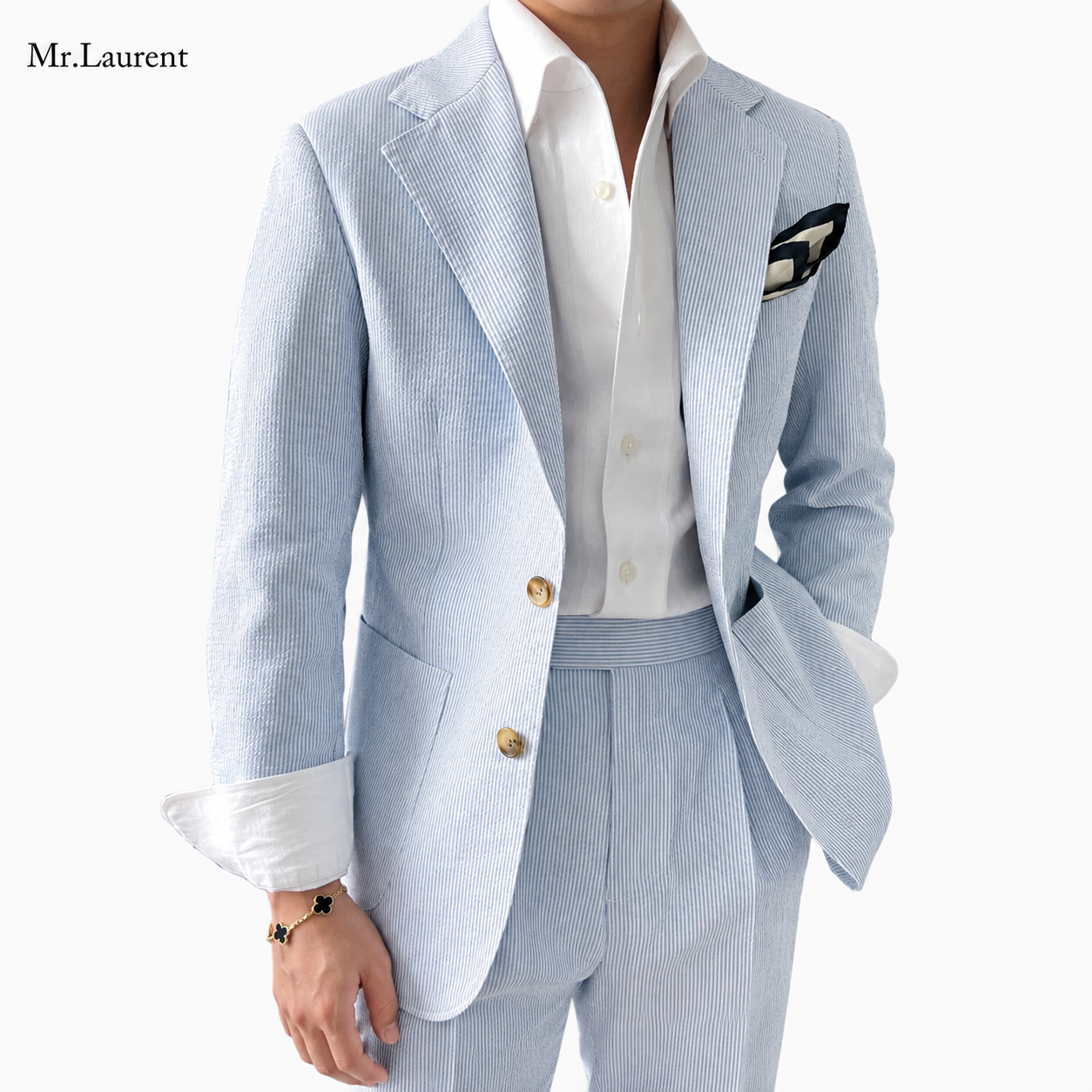 Mr.L 凹凸シアサッカー プレミアム セットアップ メンズ ストレッチ 軽量 速乾 アンコンジャケット テーパードパンツ 上下セット
