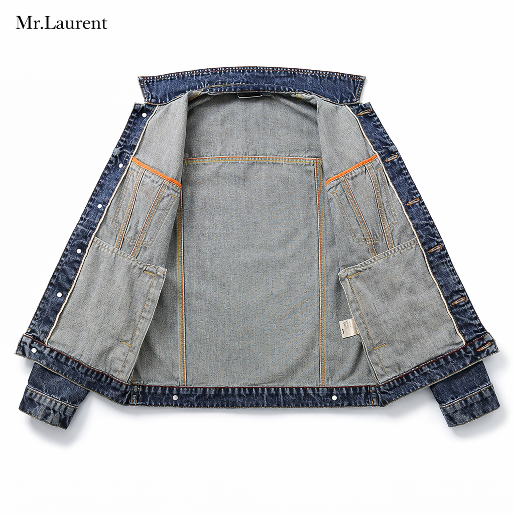 Mr.L ヴィンテージ加工 ワイドデニムジャケット メンズ ライトウェイト 赤耳