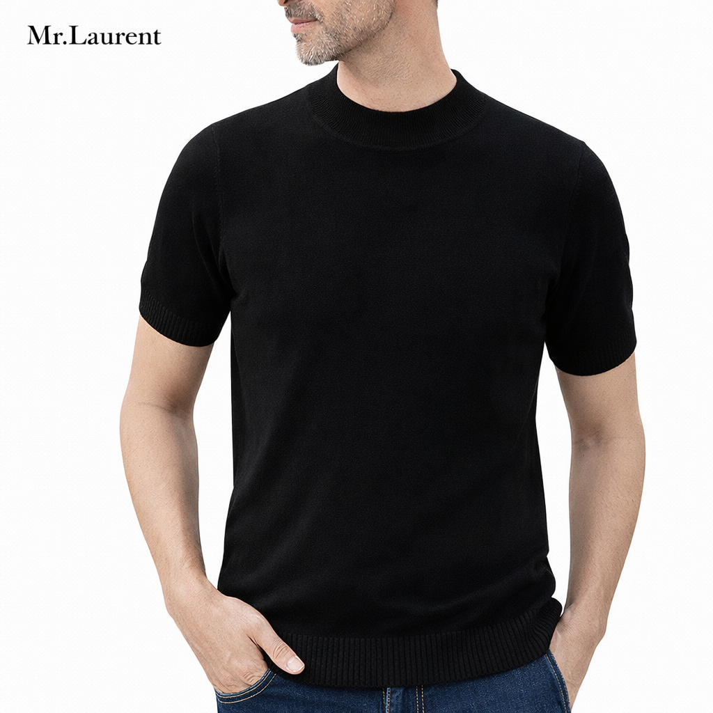 Mr.L リブモックネック ストレッチTシャツ メンズ タイトフィット