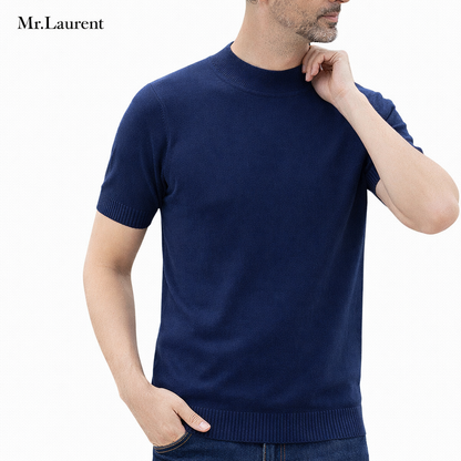 Mr.L リブモックネック ストレッチTシャツ メンズ タイトフィット