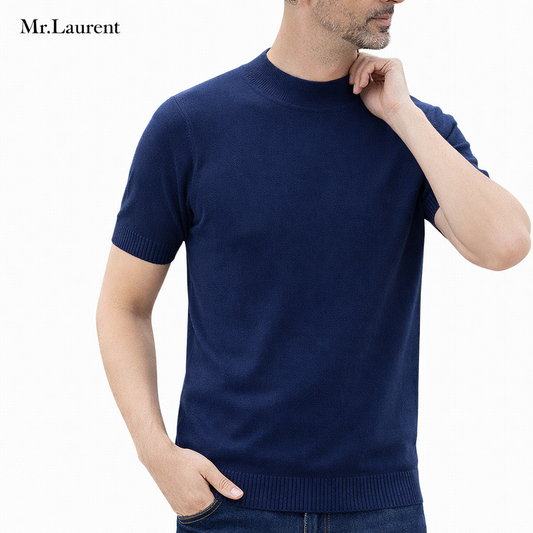 Mr.L リブモックネック ストレッチTシャツ メンズ タイトフィット