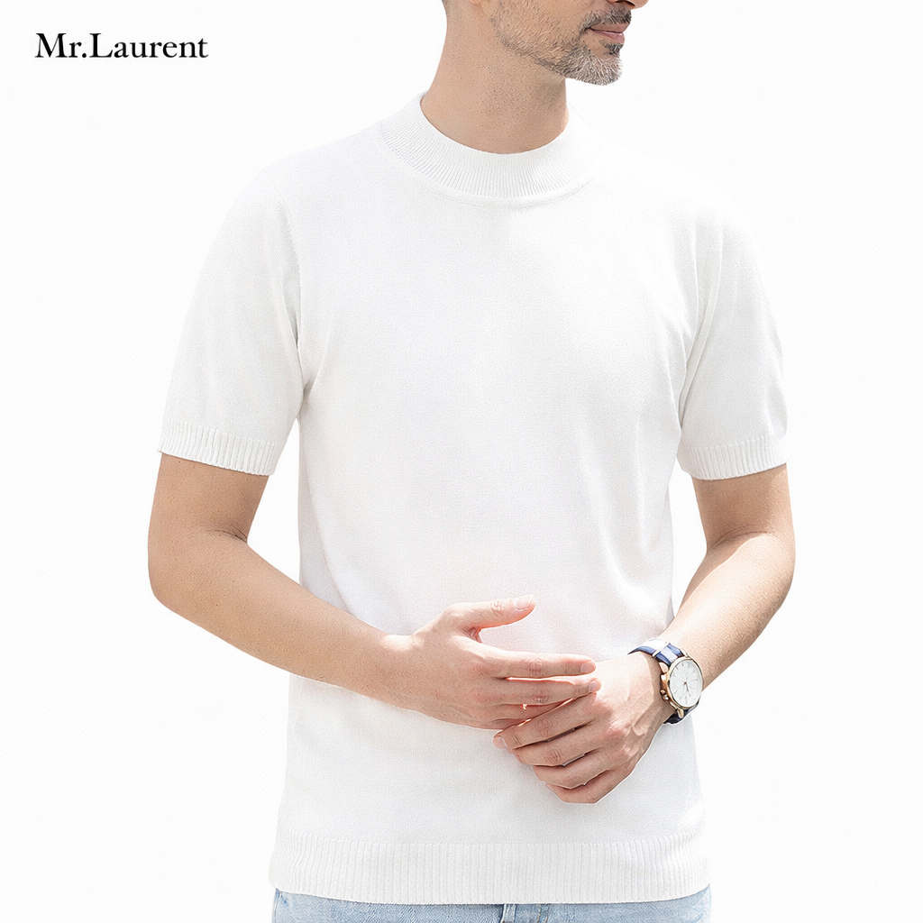 Mr.L リブモックネック ストレッチTシャツ メンズ タイトフィット