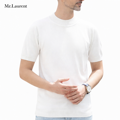 Mr.L リブモックネック ストレッチTシャツ メンズ タイトフィット