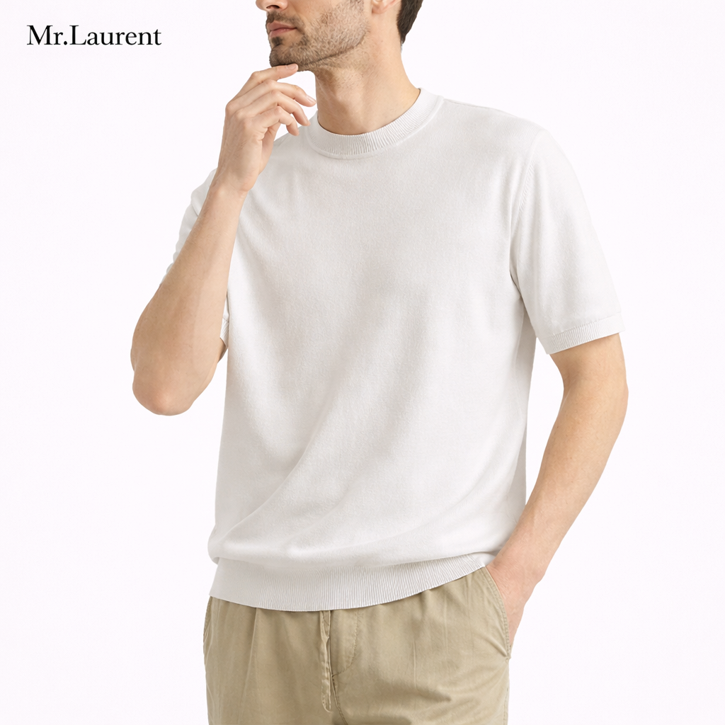Mr.L リブ仕様 クルーネック ニットTシャツ メンズ