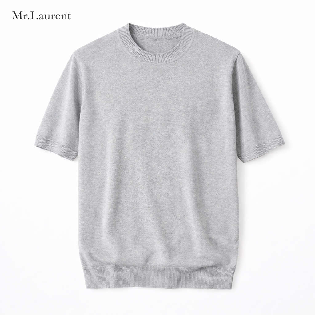 Mr.L リブ仕様 クルーネック ニットTシャツ メンズ
