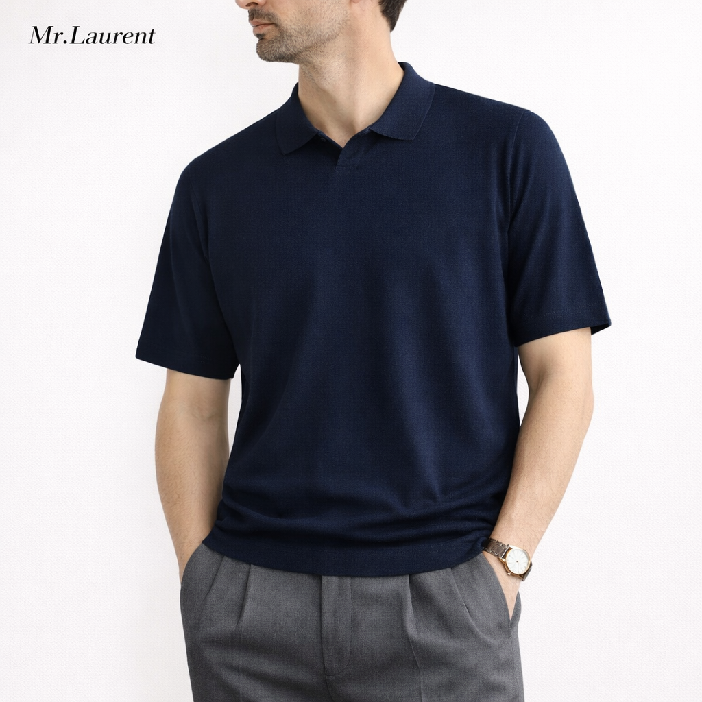 Mr.L レーヨン混 リブ袖裾 半袖ポロシャツ メンズ ソフトドライ