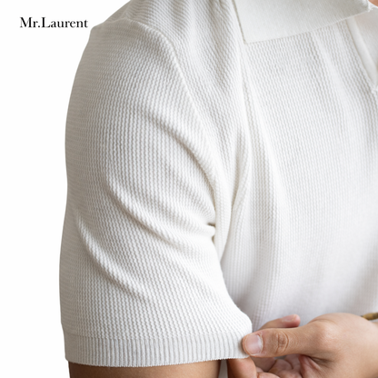 Mr.L リブ編みニットポロシャツ メンズ 上質ストレッチ サマーニット イタリアンカジュアル 半袖