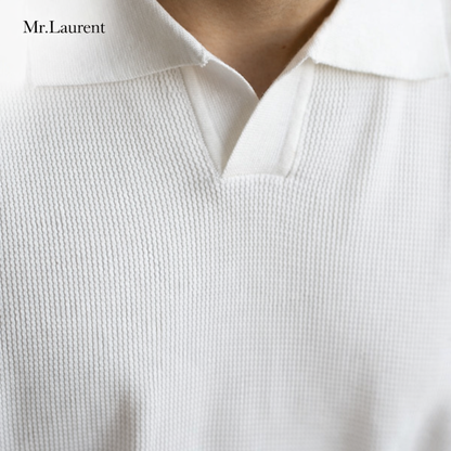 Mr.L リブ編みニットポロシャツ メンズ 上質ストレッチ サマーニット イタリアンカジュアル 半袖