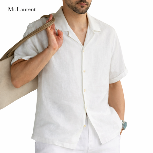 Mr.L リネン100%シャツ メンズ 清涼素材 ナチュラルドレープ 長袖 イタリアンカジュアル