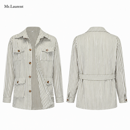 Mr.L サファリシャツジャケット メンズストライプ 多ポケット長袖 男性カーディガンシャツ