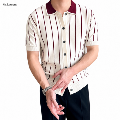 Mr.L ニットポロカーディガン リブ編み サマーニット 半袖 メンズ