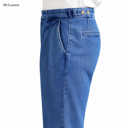 Mr.L デニムスラックス ワイドテーパード センタープレス トラウザー メンズ