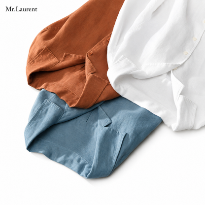 Mr.L 100%リネン オープンカラーシャツ リラックスシルエット 長袖 メンズ