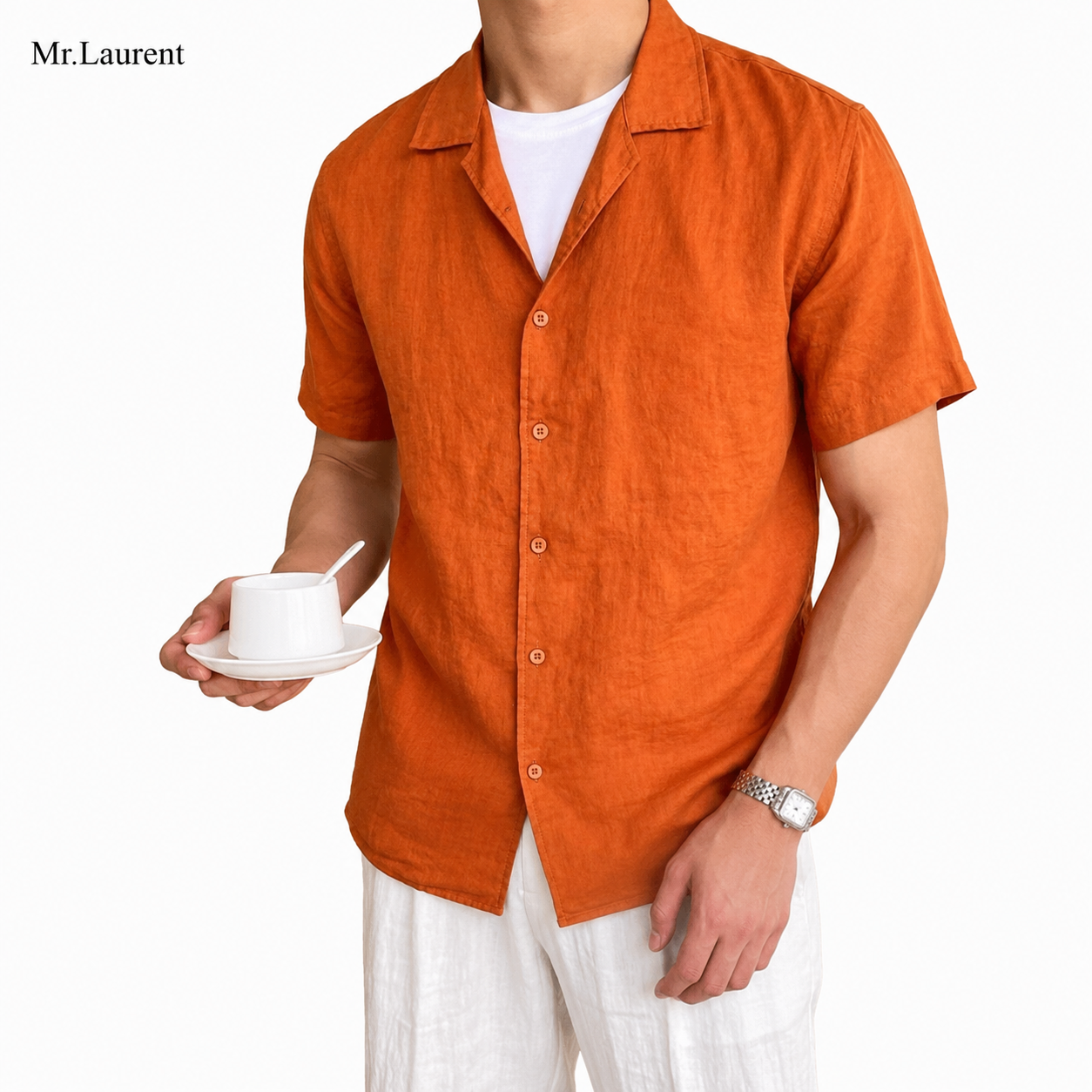 Mr.L 100%リネン オープンカラーシャツ リラックスシルエット 半袖 メンズ