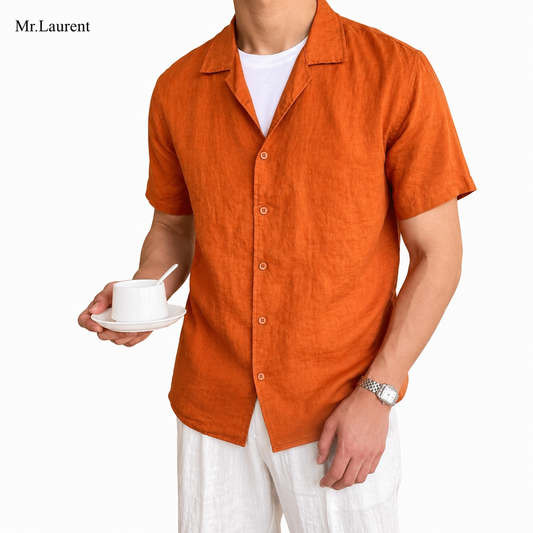 Mr.L 100%リネン オープンカラーシャツ リラックスシルエット 半袖 メンズ