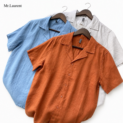 Mr.L 100%リネン オープンカラーシャツ リラックスシルエット 半袖 メンズ