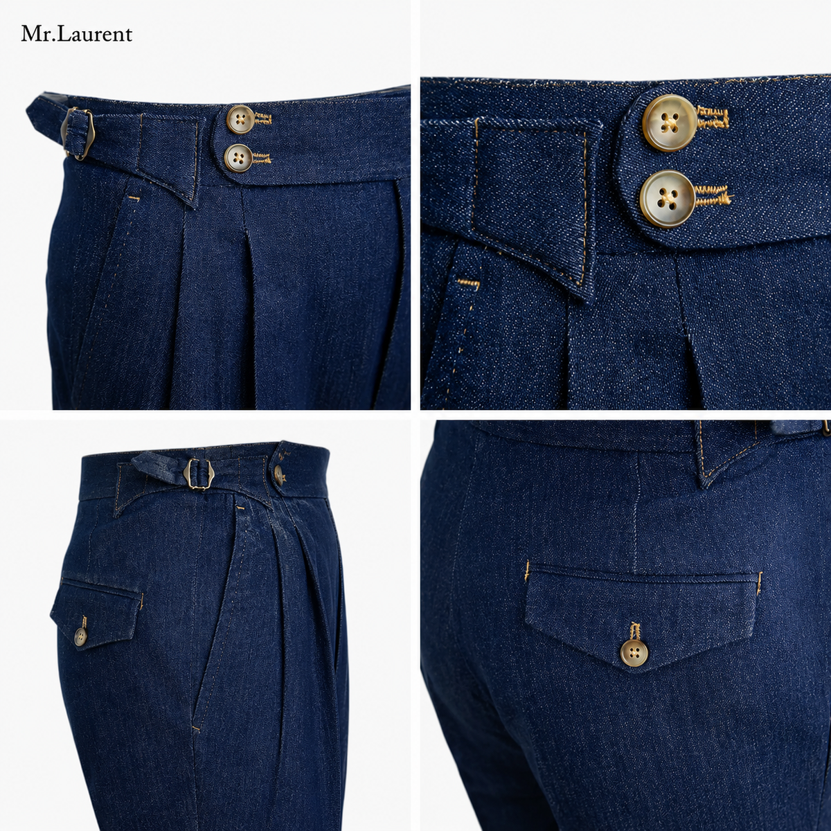 Mr.L デニム生地  2つボタン ウエストサイドベルト サイズ調整可能 メンズ ストレートパンツ シワになりにくい スラックス