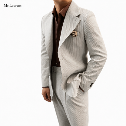 Mr.L 凹凸シアサッカー プレミアム セットアップ メンズ ストレッチ 軽量 速乾 アンコンジャケット テーパードパンツ 上下セット