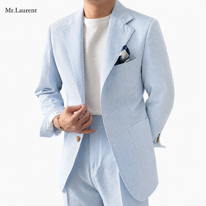 Mr.L 凹凸シアサッカー プレミアム セットアップ メンズ ストレッチ 軽量 速乾 アンコンジャケット テーパードパンツ 上下セット