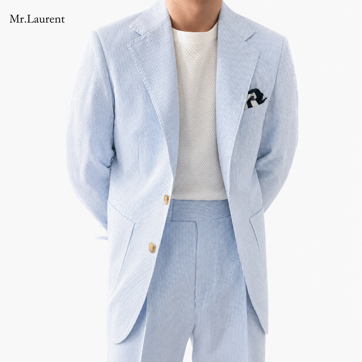 Mr.L 凹凸シアサッカー プレミアム セットアップ メンズ ストレッチ 軽量 速乾 アンコンジャケット テーパードパンツ 上下セット