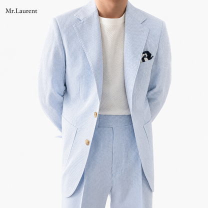 Mr.L 凹凸シアサッカー プレミアム セットアップ メンズ ストレッチ 軽量 速乾 アンコンジャケット テーパードパンツ 上下セット