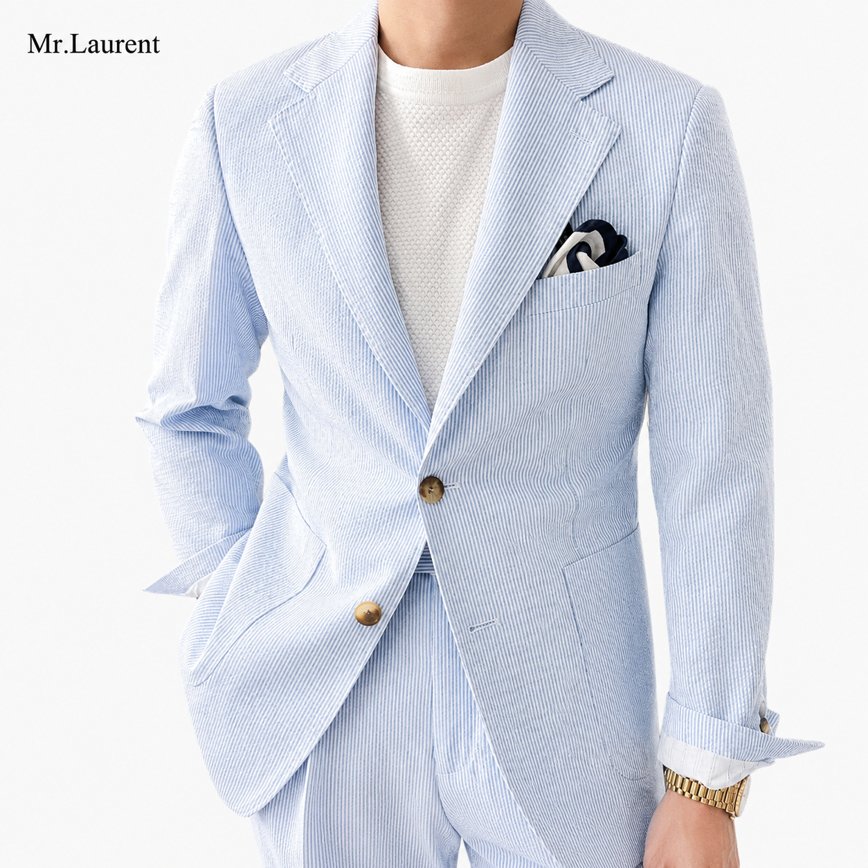 Mr.L 凹凸シアサッカー プレミアム セットアップ メンズ ストレッチ 軽量 速乾 アンコンジャケット テーパードパンツ 上下セット