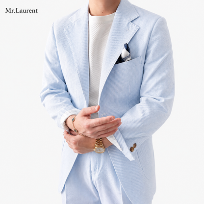 Mr.L 凹凸シアサッカー プレミアム セットアップ メンズ ストレッチ 軽量 速乾 アンコンジャケット テーパードパンツ 上下セット