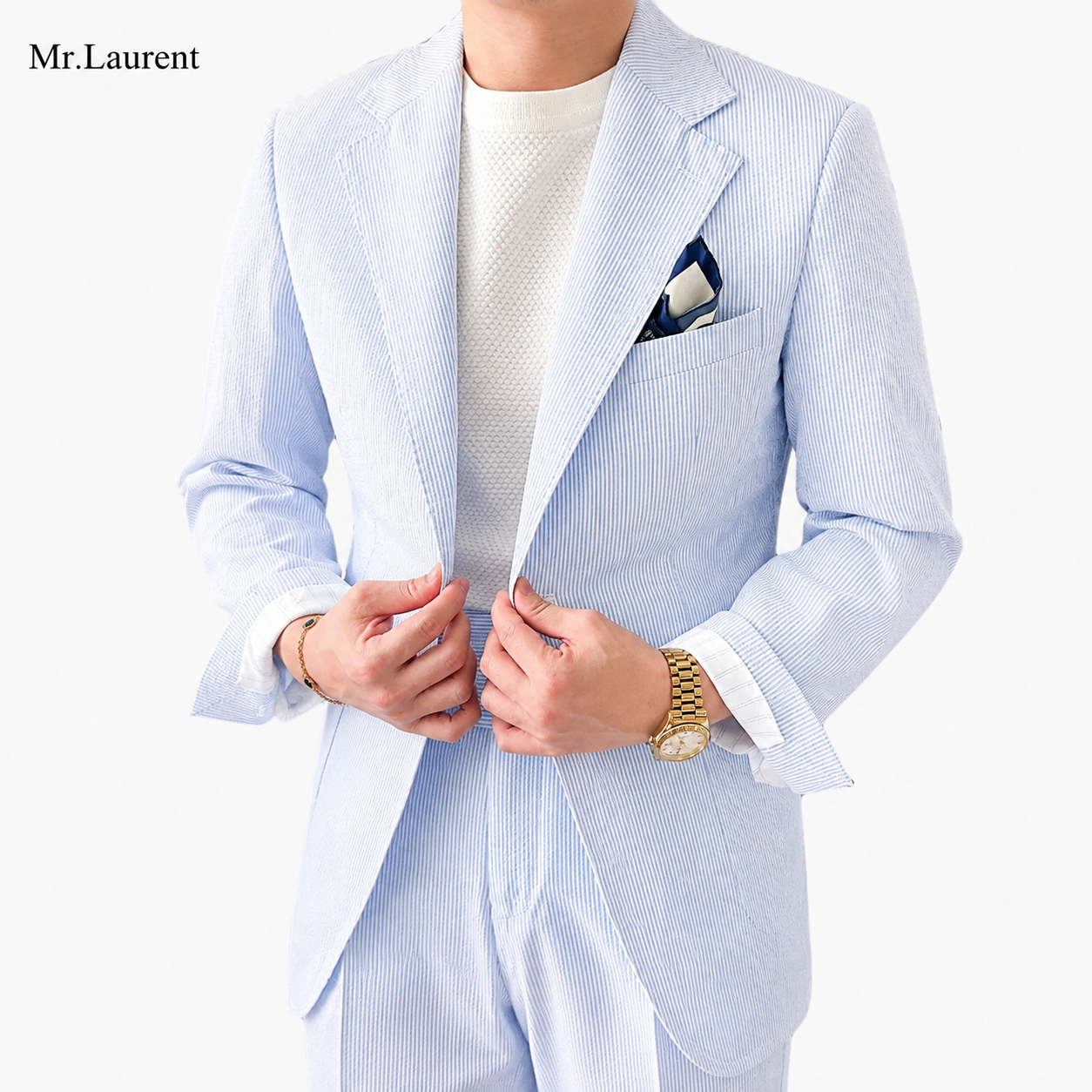 Mr.L 凹凸シアサッカー プレミアム セットアップ メンズ ストレッチ 軽量 速乾 アンコンジャケット テーパードパンツ 上下セット