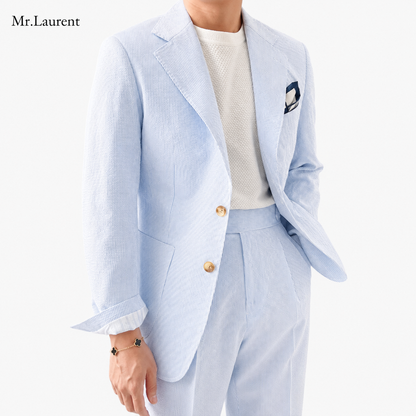 Mr.L 凹凸シアサッカー プレミアム セットアップ メンズ ストレッチ 軽量 速乾 アンコンジャケット テーパードパンツ 上下セット