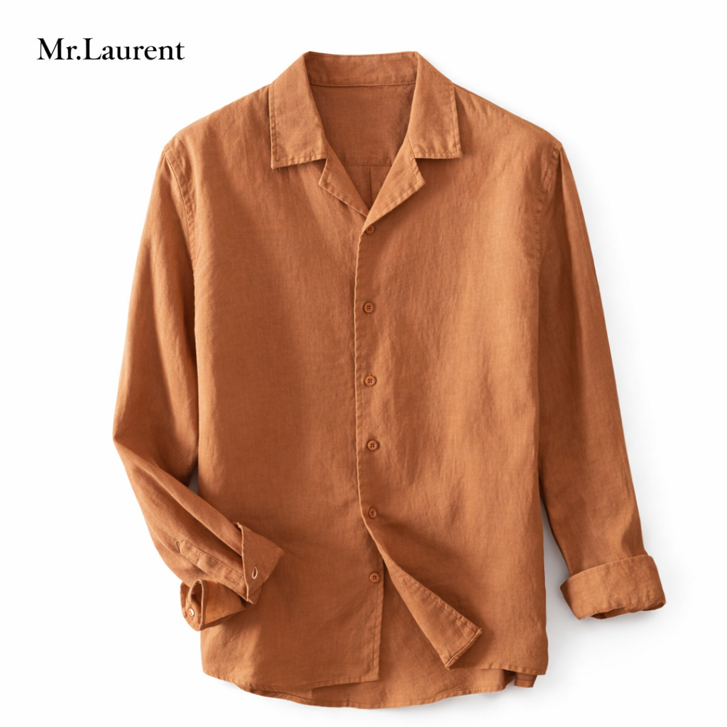Mr.L 100%リネン オープンカラーシャツ リラックスシルエット 長袖 メンズ