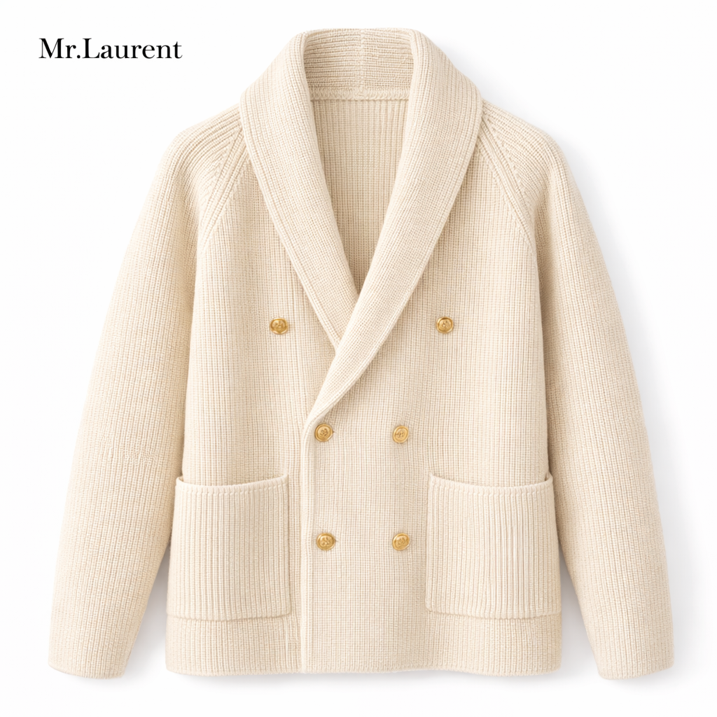 Mr.L 立体編み ニットジャケット テーラード風 コットン ショールカラー カーディガン メンズ