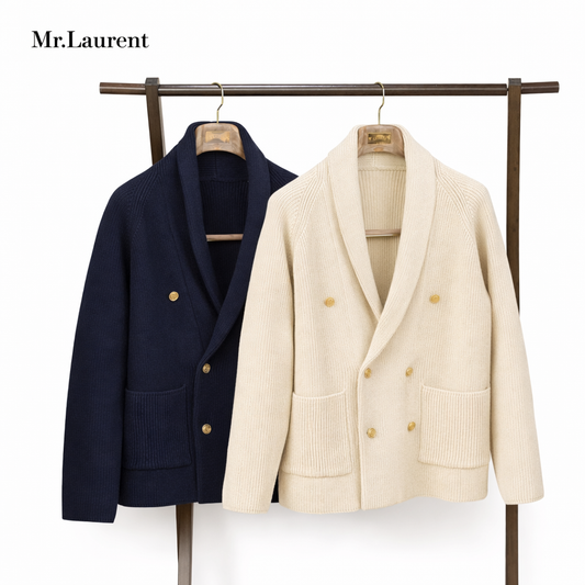 Mr.L 立体編み ニットジャケット テーラード風 コットン ショールカラー カーディガン メンズ