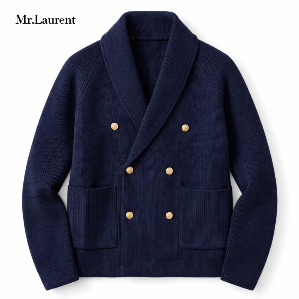 Mr.L 立体編み ニットジャケット テーラード風 コットン ショールカラー カーディガン メンズ