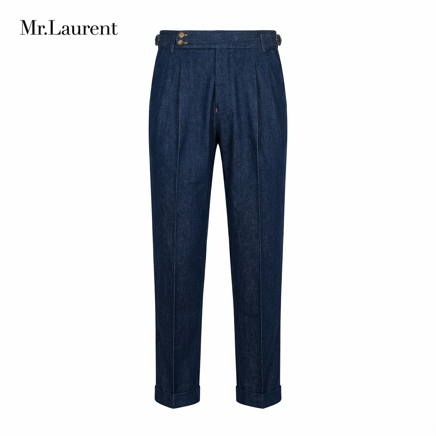 Mr.L デニム生地  2つボタン ウエストサイドベルト サイズ調整可能 メンズ ストレートパンツ シワになりにくい スラックス