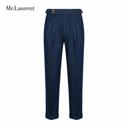 Mr.L デニム生地  2つボタン ウエストサイドベルト サイズ調整可能 メンズ ストレートパンツ シワになりにくい スラックス