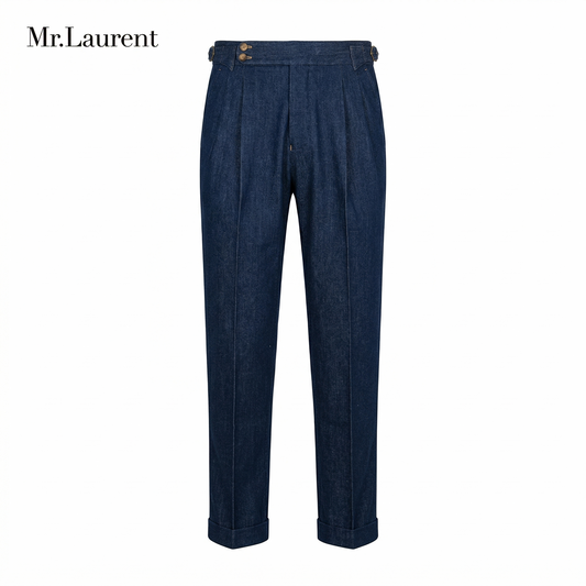 Mr.L デニム生地  2つボタン ウエストサイドベルト サイズ調整可能 メンズ ストレートパンツ シワになりにくい スラックス