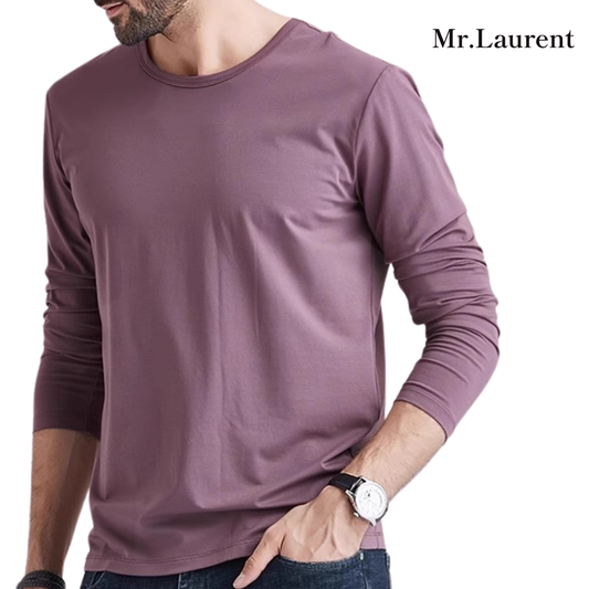 Mr.L 上質素材 ストレッチ 長袖 クルーネックTシャツ メンズ