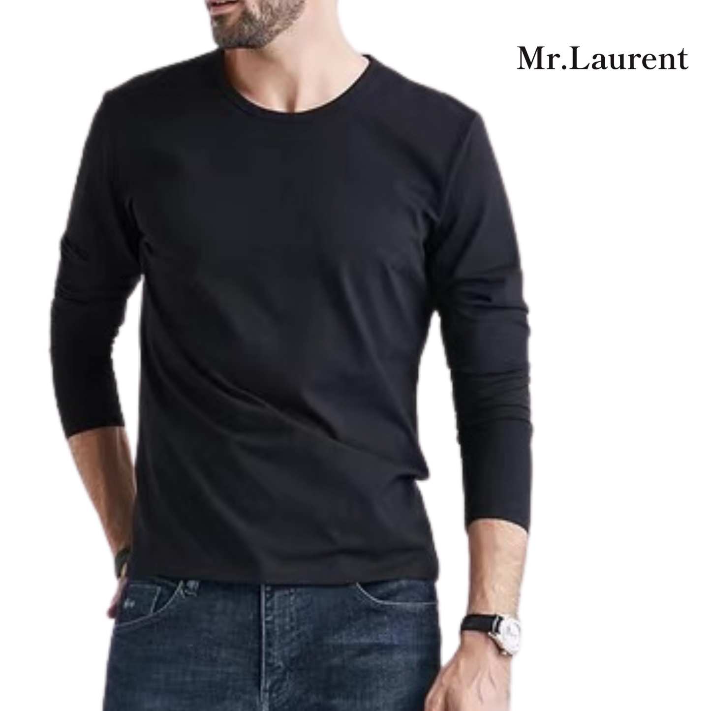 Mr.L 上質素材 ストレッチ 長袖 クルーネックTシャツ メンズ