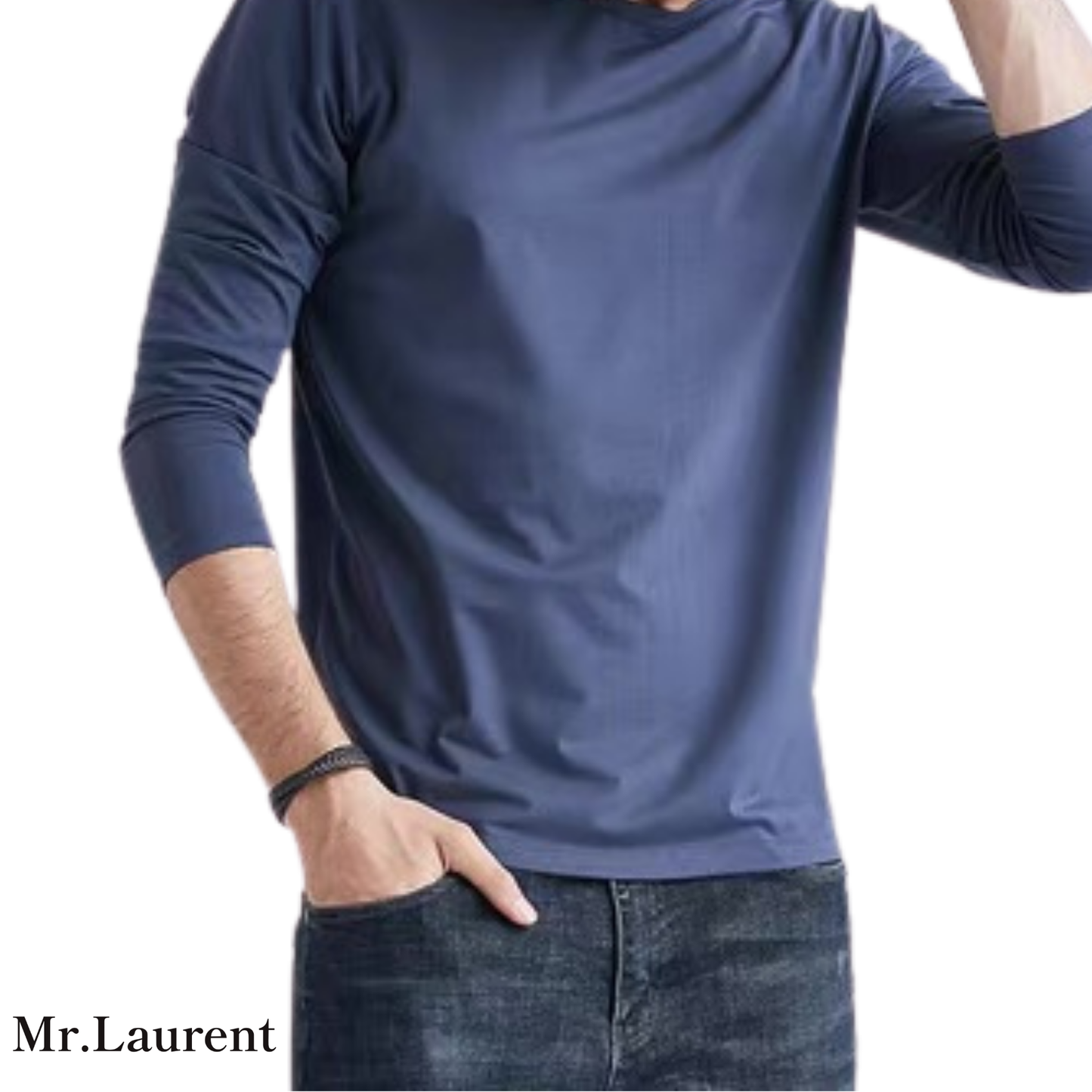 Mr.L 上質素材 ストレッチ 長袖 クルーネックTシャツ メンズ