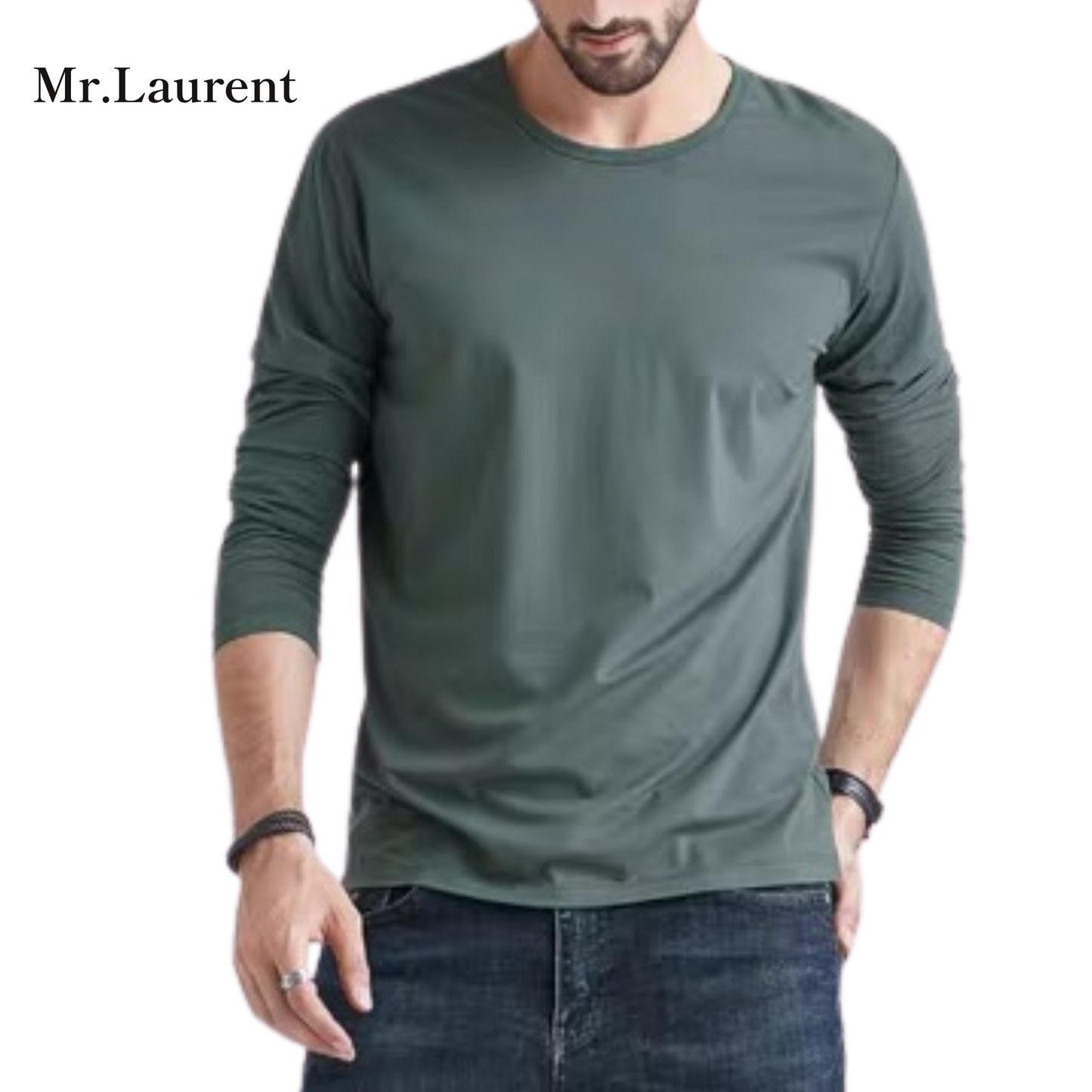 Mr.L 上質素材 ストレッチ 長袖 クルーネックTシャツ メンズ