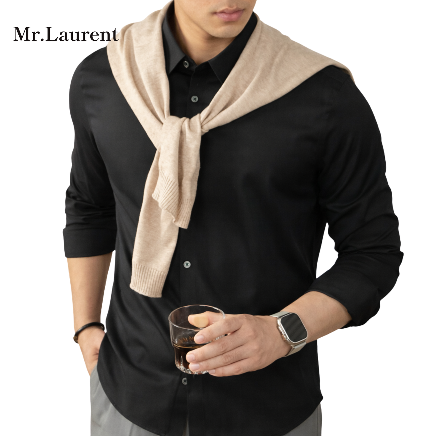 Mr.L 上質素材 ストレッチ ノンアイロン 長袖Yシャツ メンズ