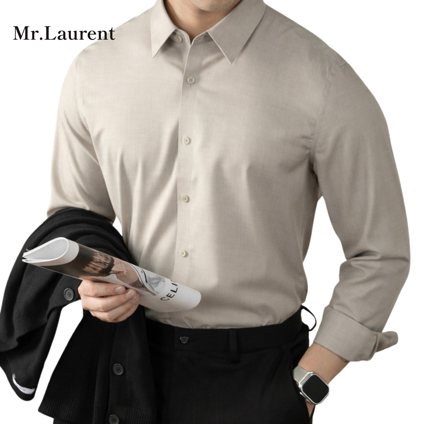 Mr.L 上質素材 ストレッチ ノンアイロン 長袖Yシャツ メンズ